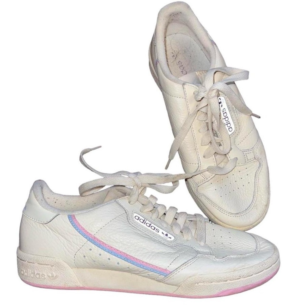 adidas originals continental 80s in an off white with cotton candy stripes